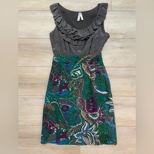 Anthropologie Maeve Gray silk bodice ruffle sleeveless dress size 0